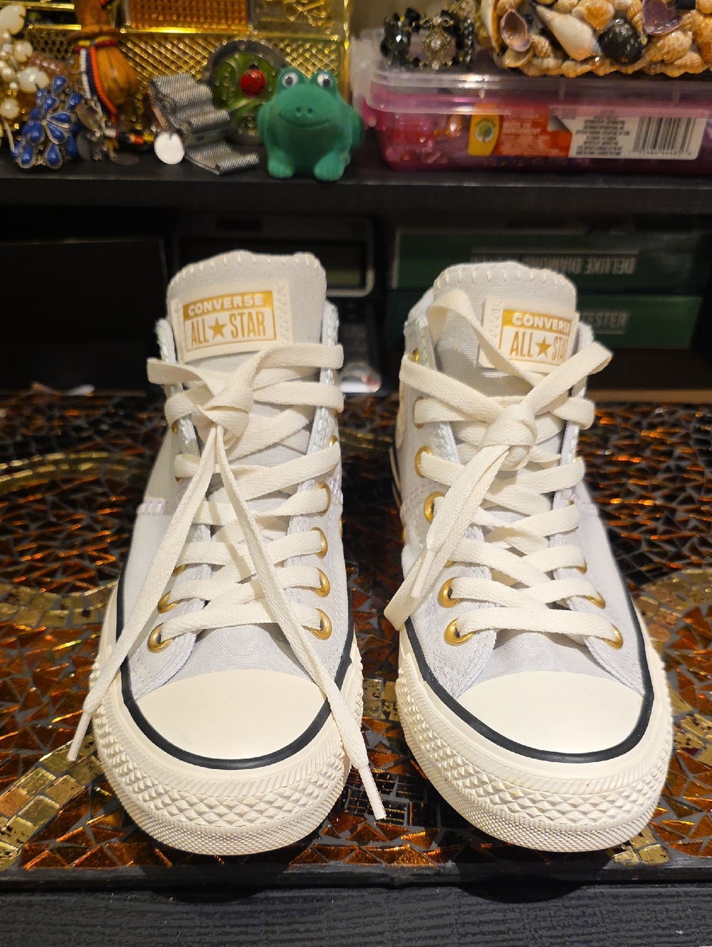 Converse Off-White High Top Sneakers with Black Trim